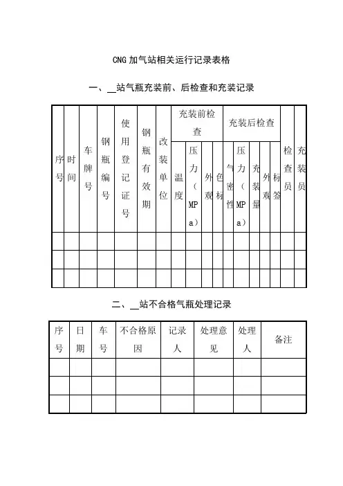 CNG加气站相关运行记录表格