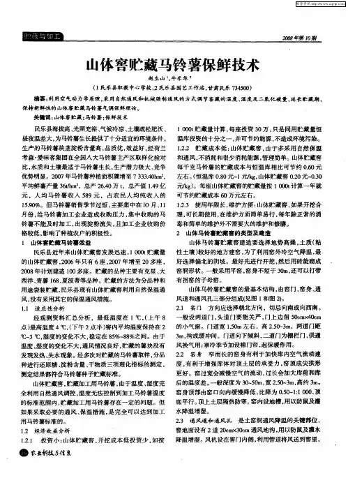 山体窖贮藏马铃薯保鲜技术