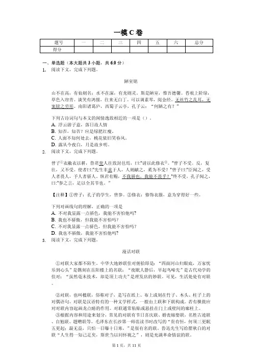 上海市2020年中考语文一模C卷解析版