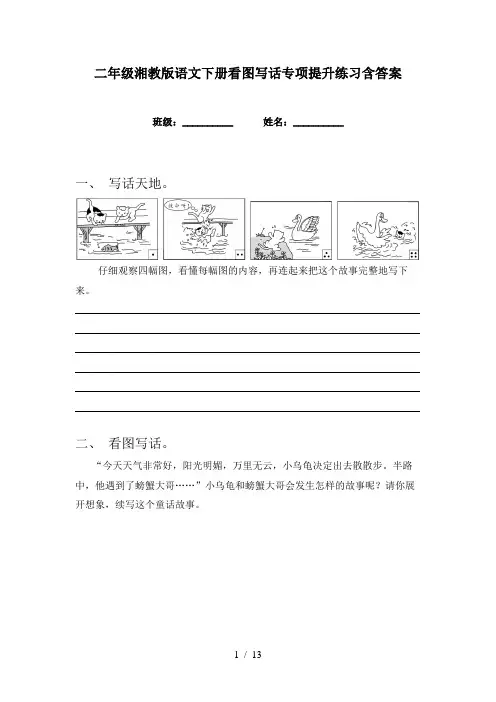 二年级湘教版语文下册看图写话专项提升练习含答案