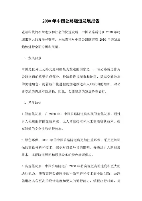 2030年中国公路隧道发展报告