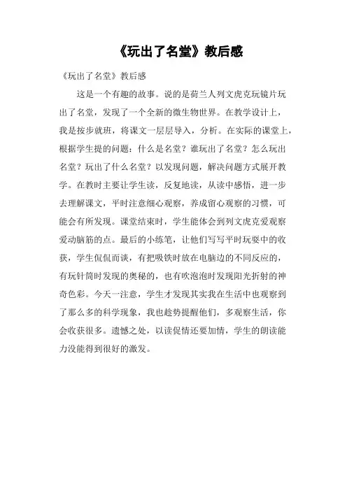 《玩出了名堂》教后感