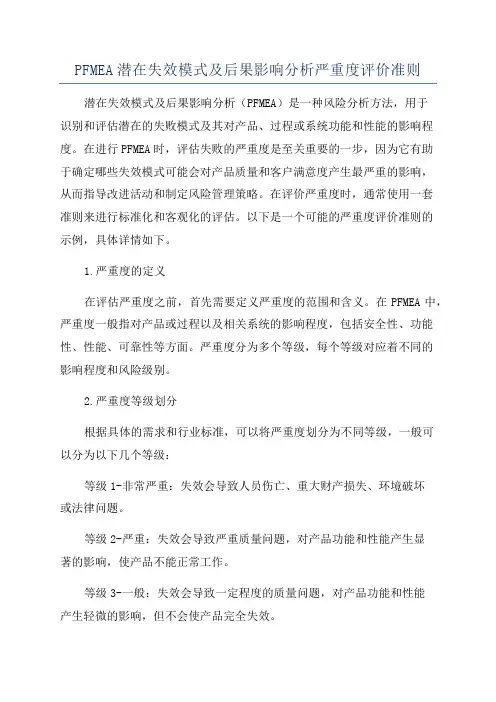 PFMEA潜在失效模式及后果影响分析严重度评价准则
