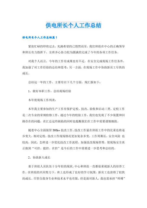 供电所长个人工作总结