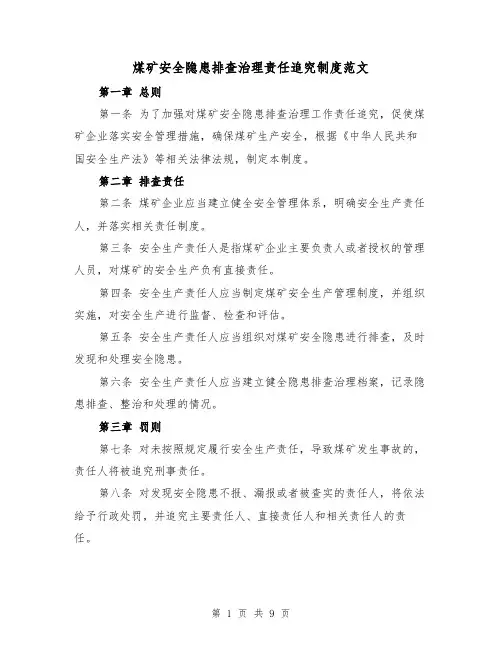 煤矿安全隐患排查治理责任追究制度范文(二篇)