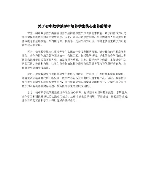关于初中数学教学中培养学生核心素养的思考