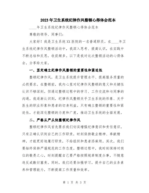 2023年卫生系统纪律作风整顿心得体会范本