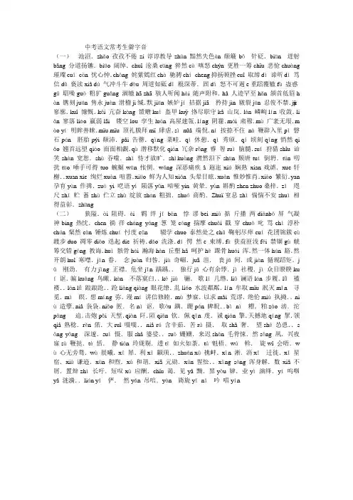 中考语文常考生僻字音