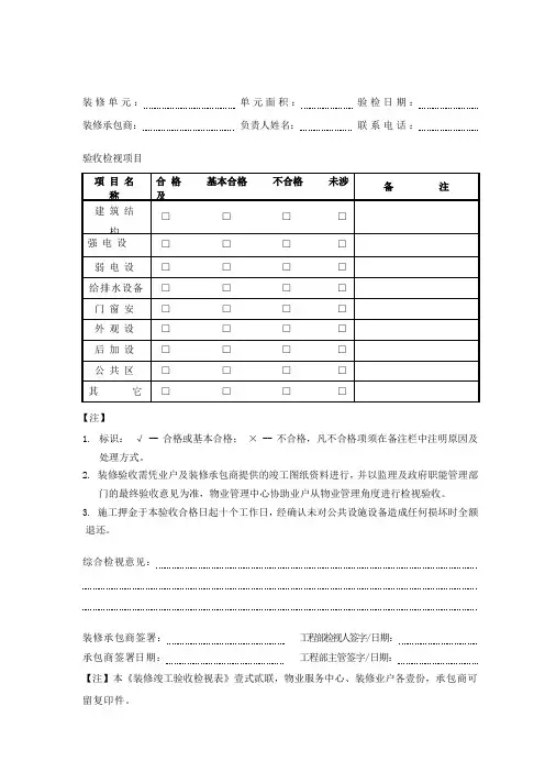 世茂物业竣工验收检视表