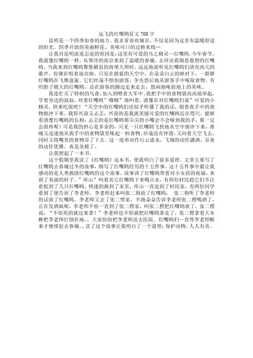 远飞的红嘴鸥征文700字
