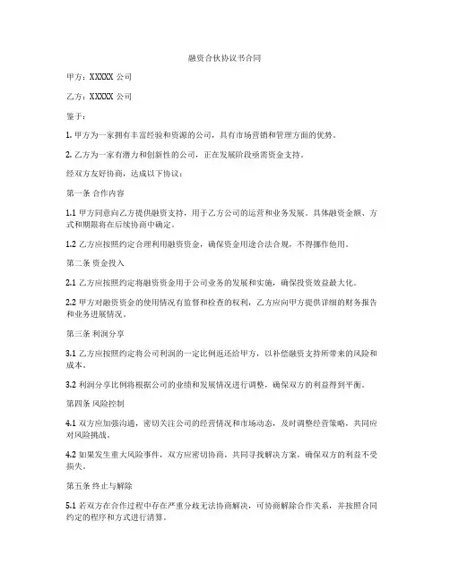 融资合伙协议书合同