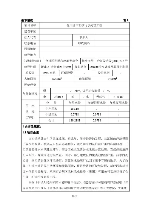 重庆市污水处理工程环评报告书