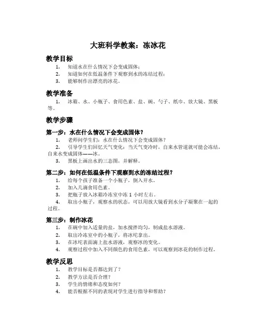 大班科学教案：冻冰花