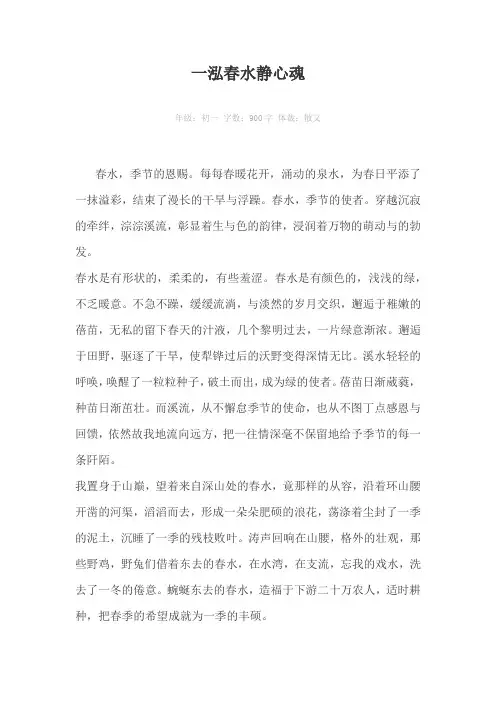 一泓春水静心魂900字作文