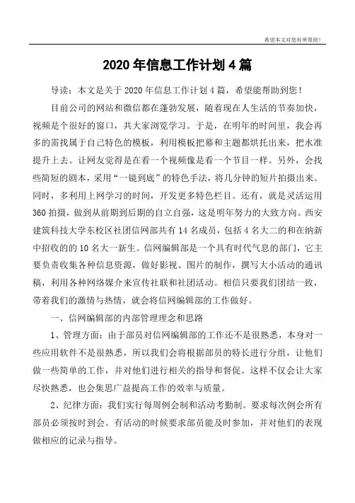 2020年信息工作计划4篇