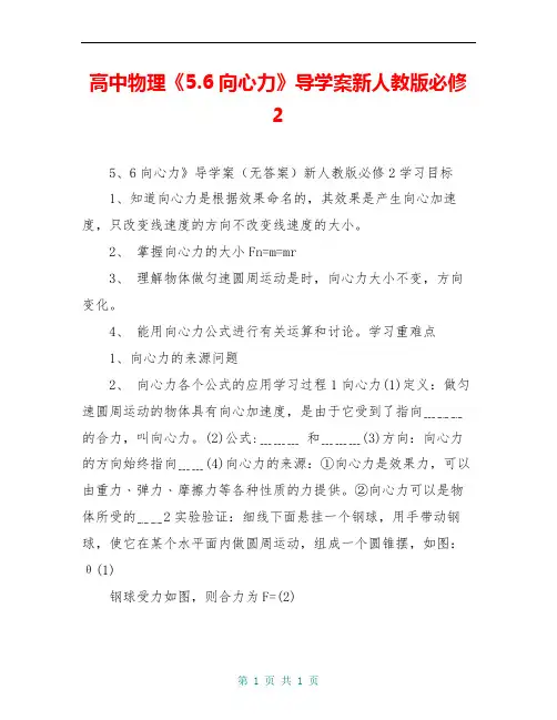 高中物理《5.6向心力》导学案新人教版必修2