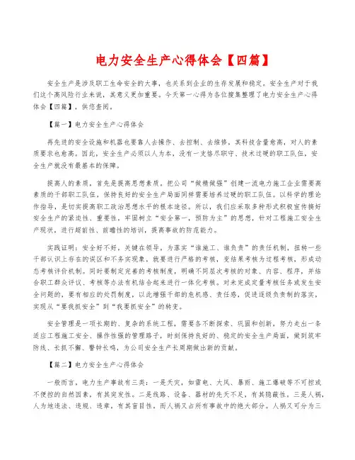 电力安全生产心得体会【四篇】