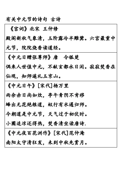 有关中元节的诗句 古诗
