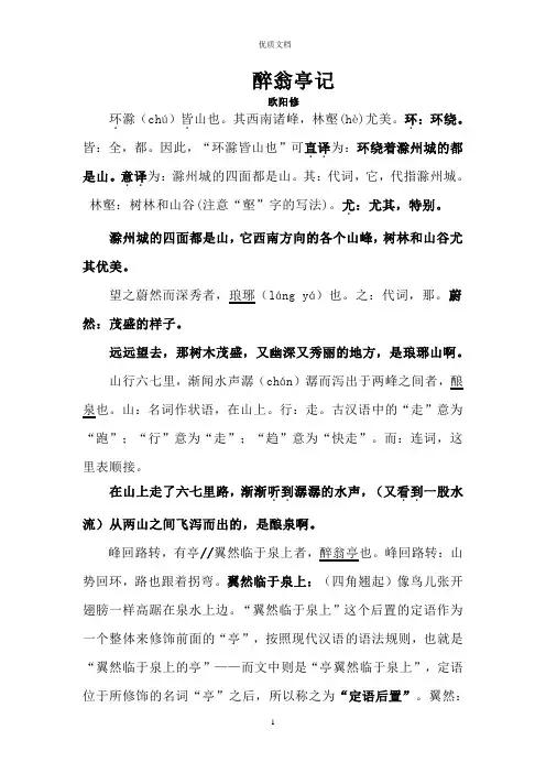 醉翁亭记文言知识讲义  新 优质文档