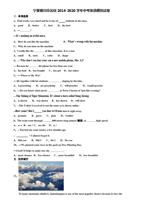 〖含中考模拟卷21套〗宁夏银川市名校2019-2020学年中考英语模拟试卷含解析