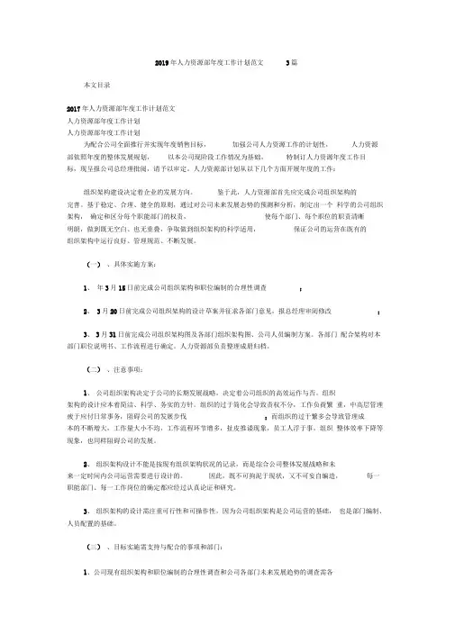 2019年人力资源部年度工作计划范文3篇