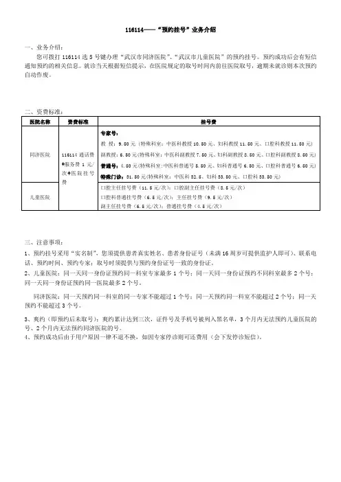 116114——“预约挂号”业务介绍