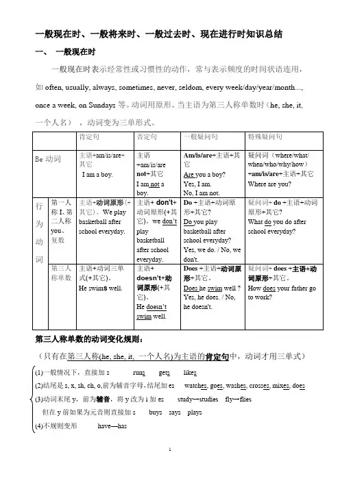 一般现在时、现在进行时、一般将来时、一般过去时知识点总结