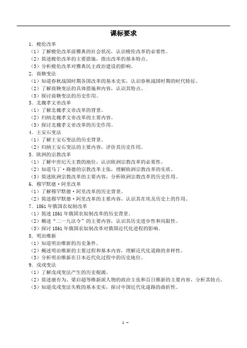 高中历史选修一《历史上重大改革回眸》高考考点归纳