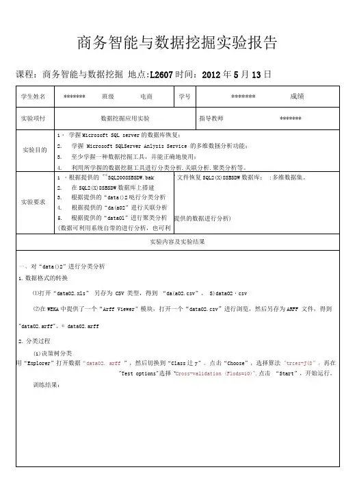 商务智能与数据挖掘实验报告