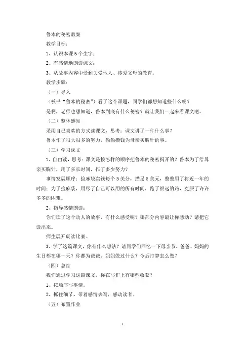 最新精选鲁本的秘密教案