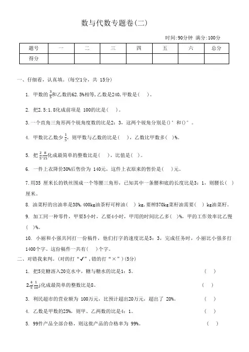 人教版六年级数学第一学期数与代数专题卷(二)(含答案)