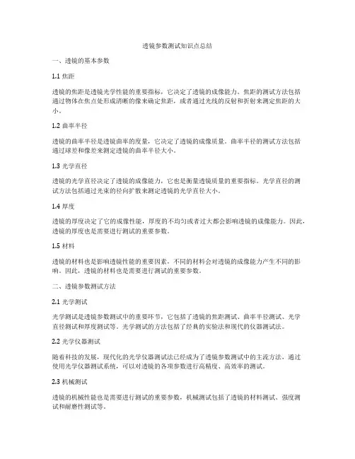 透镜参数测试知识点总结