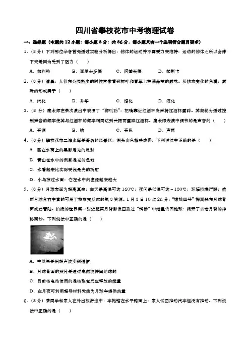 四川省攀枝花市中考物理试卷(word版,含解析)