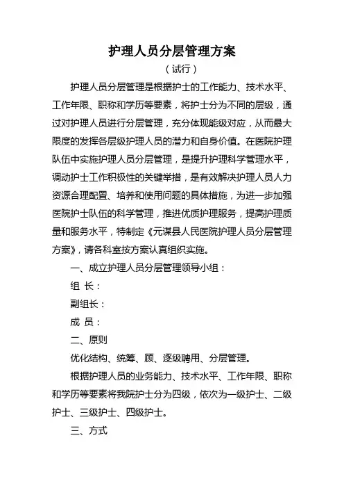 护理人员分层管理方案