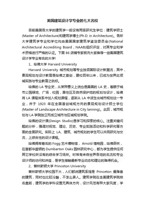 美国建筑设计学专业的七大名校