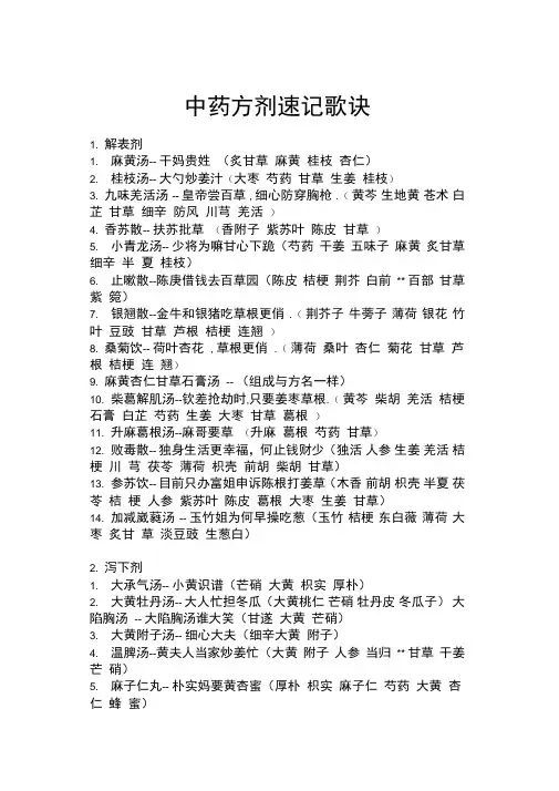 中药方剂速记歌诀