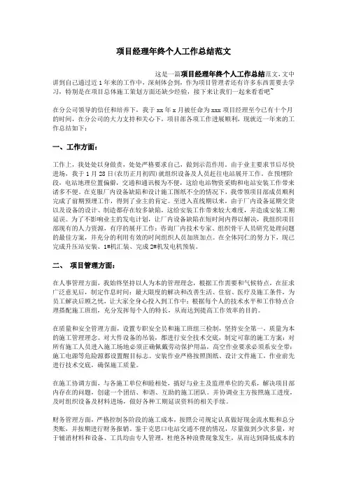 项目经理年终个人工作总结范文