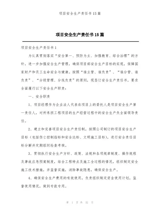 项目安全生产责任书15篇