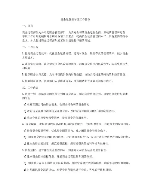 资金运营部年度工作计划