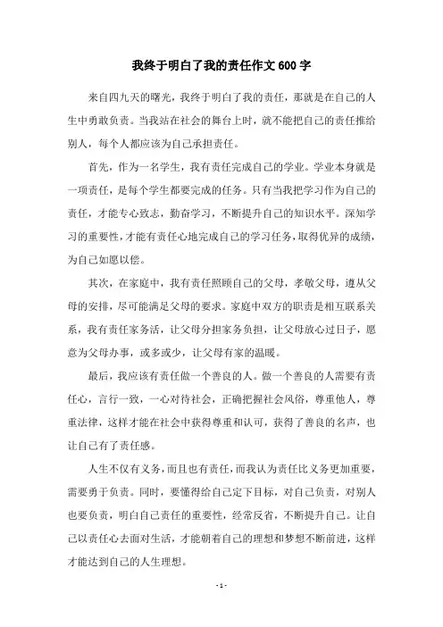 我终于明白了我的责任作文600字
