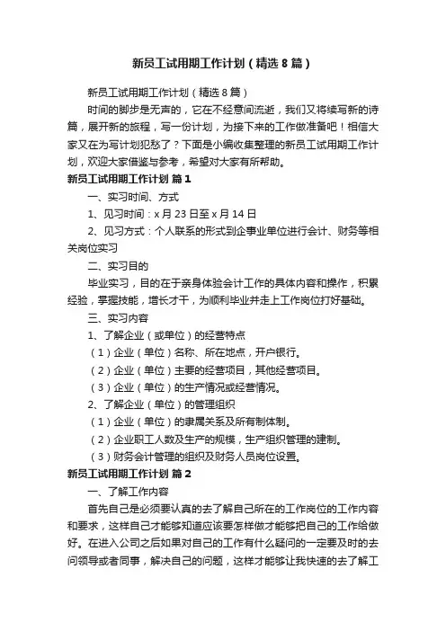 新员工试用期工作计划（精选8篇）