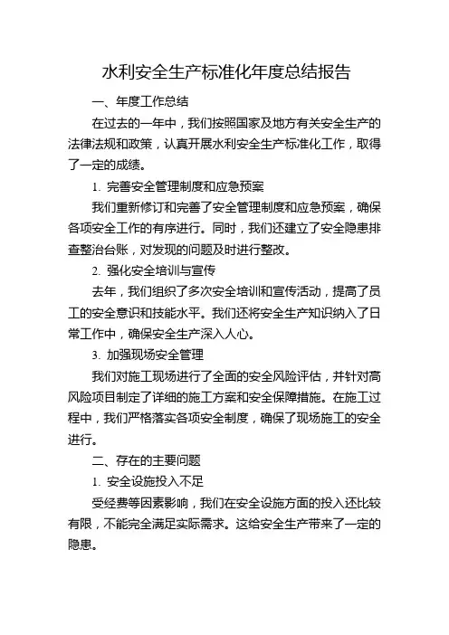 水利安全生产标准化年度总结报告