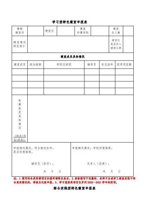 学习型特色寝室申报表