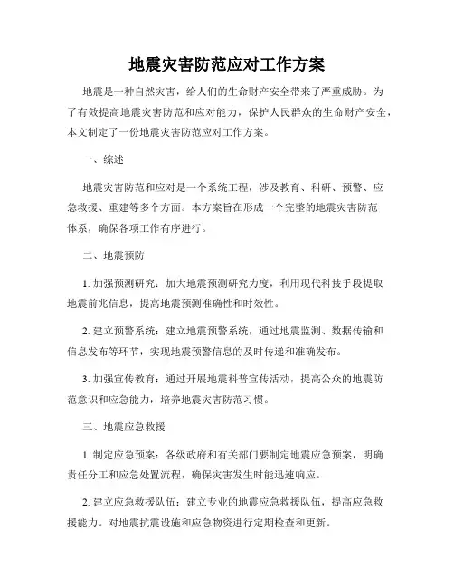 地震灾害防范应对工作方案