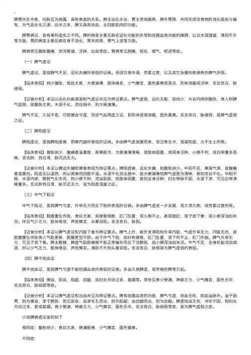 中医诊断：脾病辨证