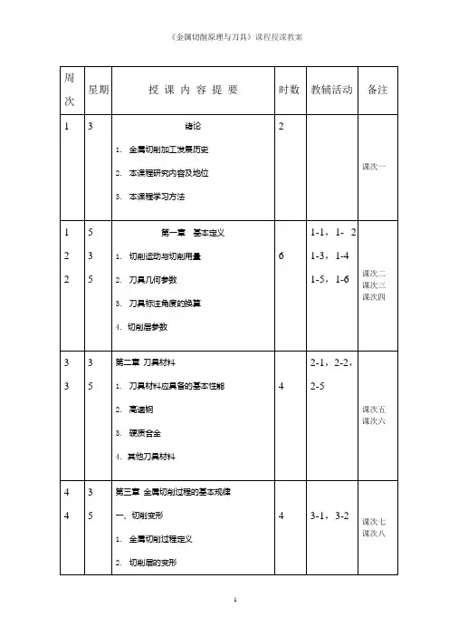 《金属切削原理与刀具》课程授课教案