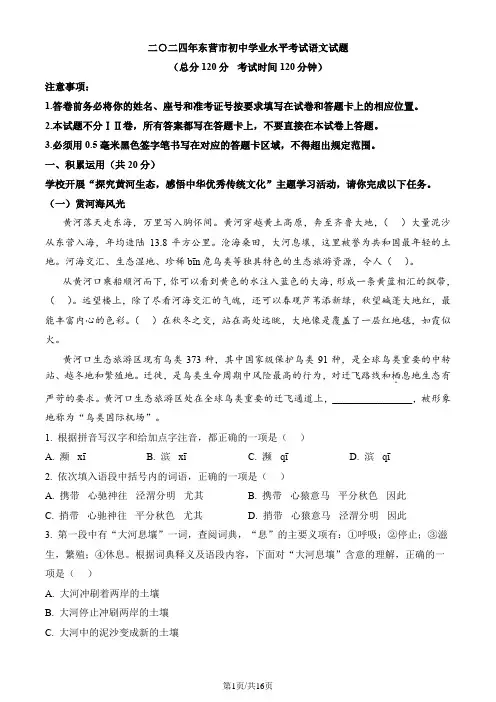 2024年山东省东营市中考语文真题