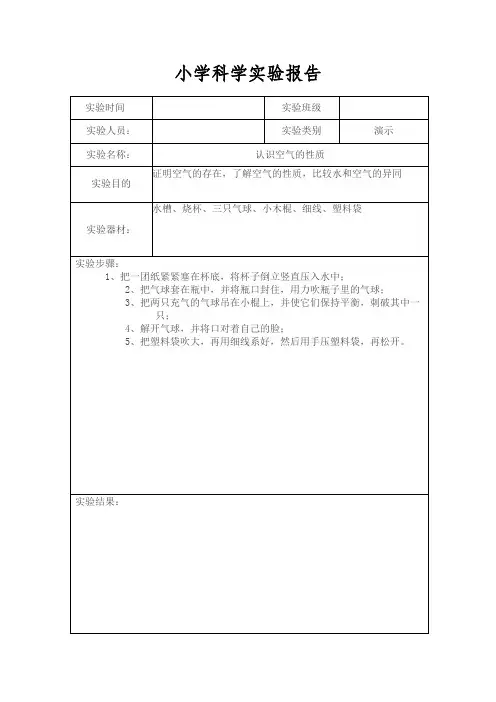 苏教版小学科学四年级上册实验报告