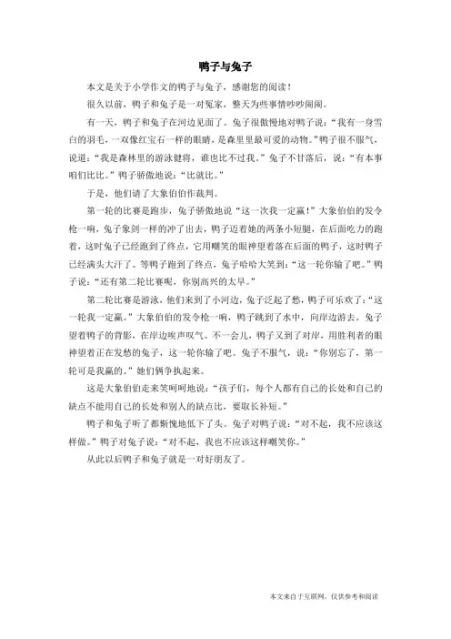 鸭子与兔子_小学作文