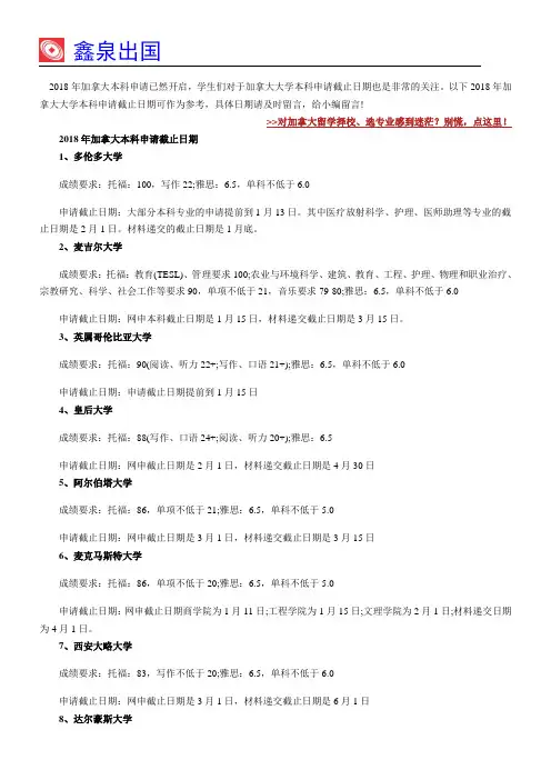 【必看】2018年加拿大大学本科申请截止日期,全在这儿了!
